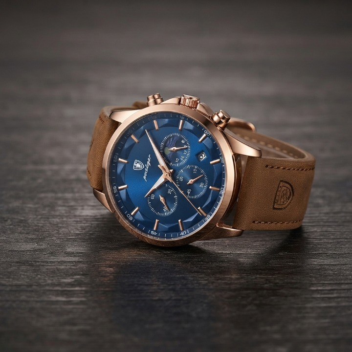 Men's Chronograph Watch – Titanium Steel, Leather or Steel Band & Luminous Hands