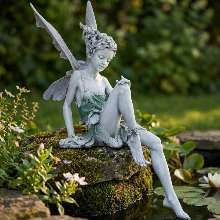 Sitting Fairy Garden Statue – Weatherproof Resin, 23 cm Tall & Detailed Design