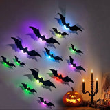 12-Piece LED Halloween Bat Decoration Set with 3D Effect