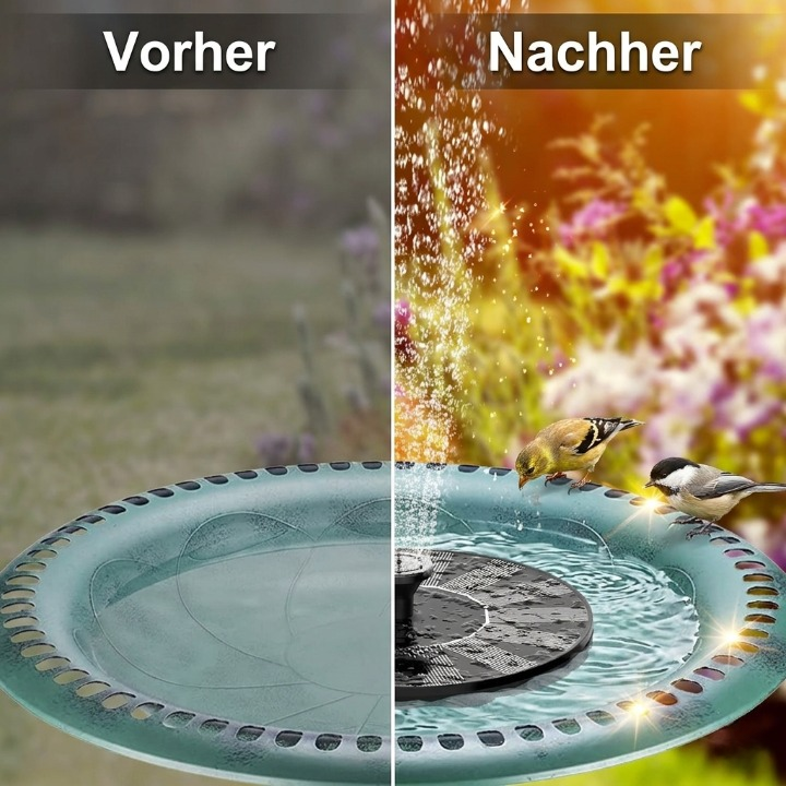 Solar Water Fountain – Wireless, 4 Nozzles, Ø 16 cm for Bird Bath & Pond