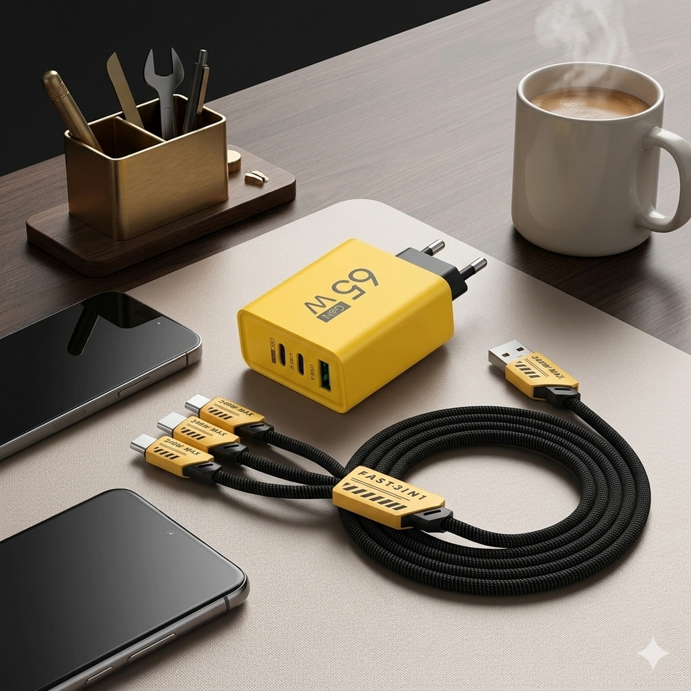 4-Port USB Fast Charger – 120W, 2× USB-C PD & 2× USB-A QC3.0, EU Plug
