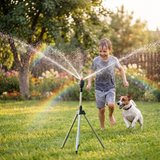 360° Lawn Sprinkler with Tripod – Stainless Steel, 12m Range & Adjustable Height