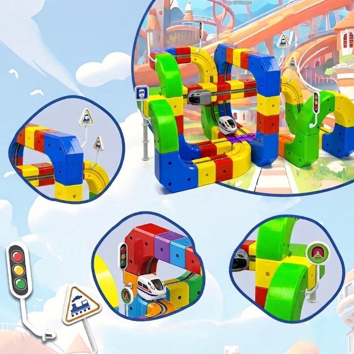 Magnetic Track Building Blocks – 81-Piece, USB Train & Gravity Effect