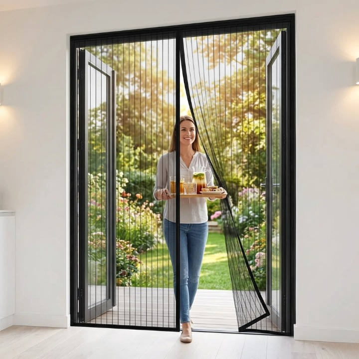 Magnetic Door Screen Curtain 100×210cm – Fly Screen, 26 Neodymium Magnets & No-Drill Install