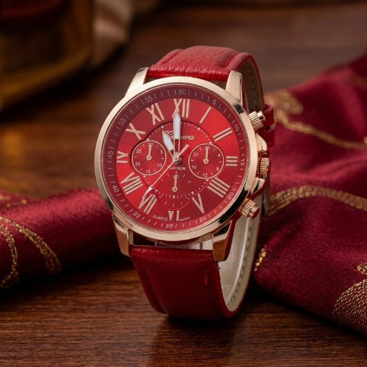 Women's Leather Watch – Genuine Strap, Roman Dial, 42mm & Splash-Proof