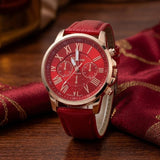 Women's Leather Watch – Genuine Strap, Roman Dial, 42mm & Splash-Proof