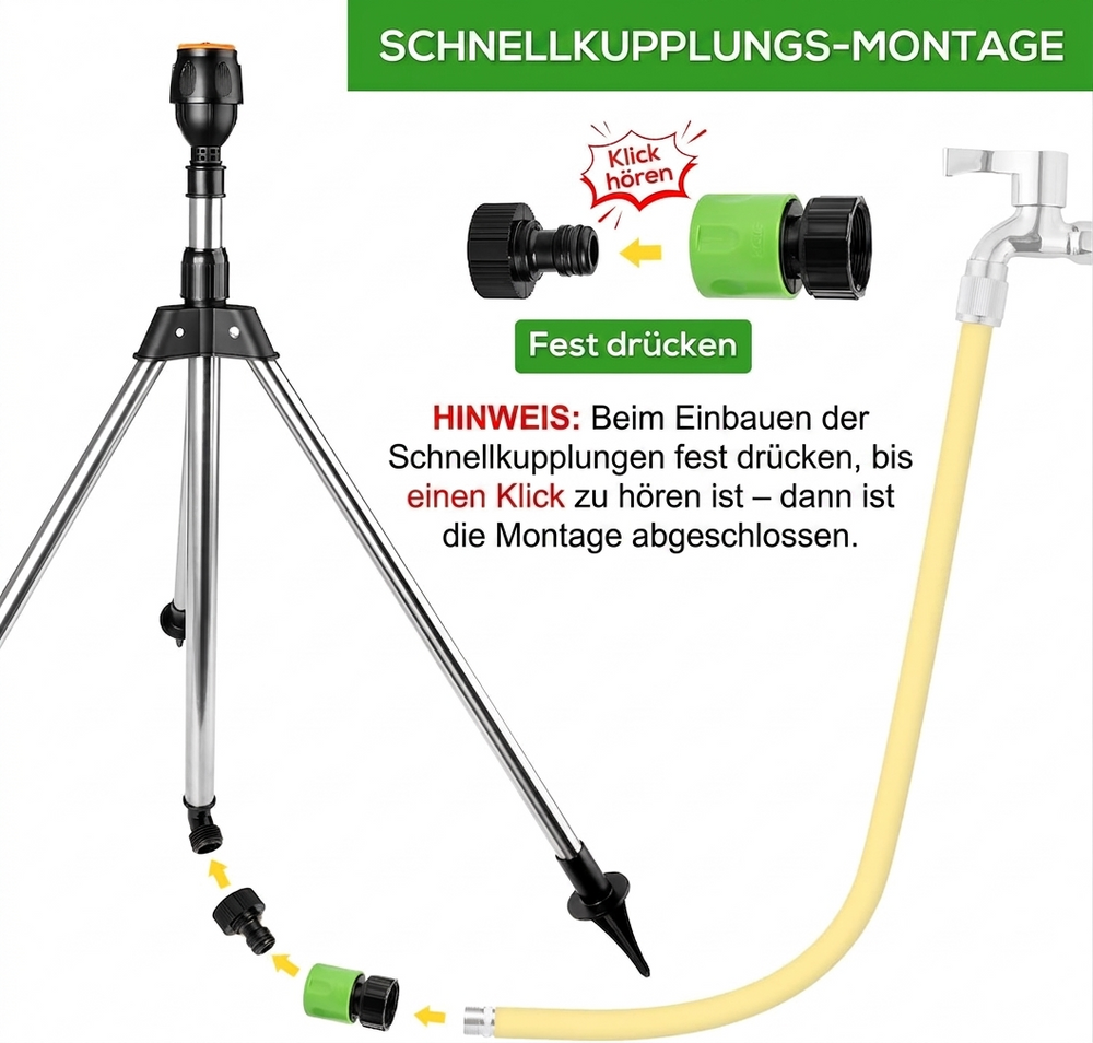 360° Lawn Sprinkler with Tripod – Stainless Steel, 12m Range & Adjustable Height