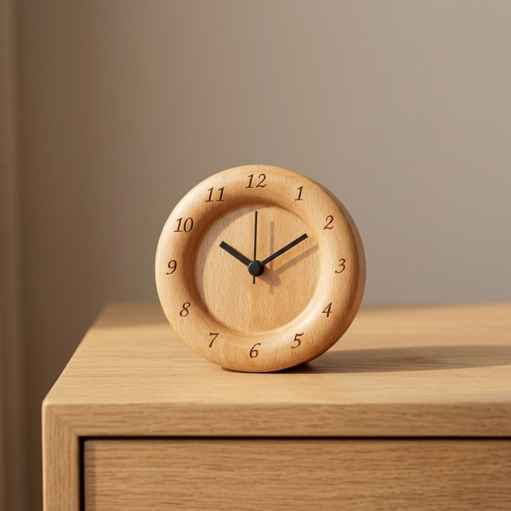 Silent Beech Wood Alarm Clock – Snooze Function, Minimalist Design, Perfect for Home & Office Decor
