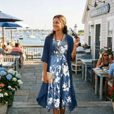 Women's Floral Maxi Dress Set – Layered Cardigan, Round Neck & Long Length