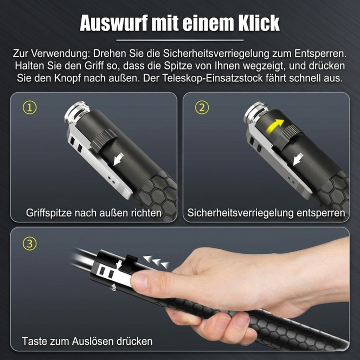 Automatic Telescopic Steel Baton – Push-Button Extend to 53.5cm, Anti-Slip Grip & 23cm Folded