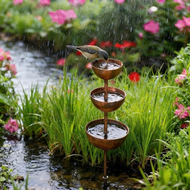 3-stufiger Regenfänger aus Metall – Vogeltränke & Gartendeko