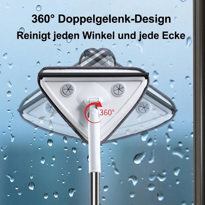 Triangular Window Cleaner with Telescopic Pole – 360° Swivel Head, 110–160cm & Microfiber Pads
