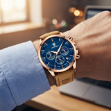 Men's Chronograph Watch – Titanium Steel, Leather or Steel Band & Luminous Hands