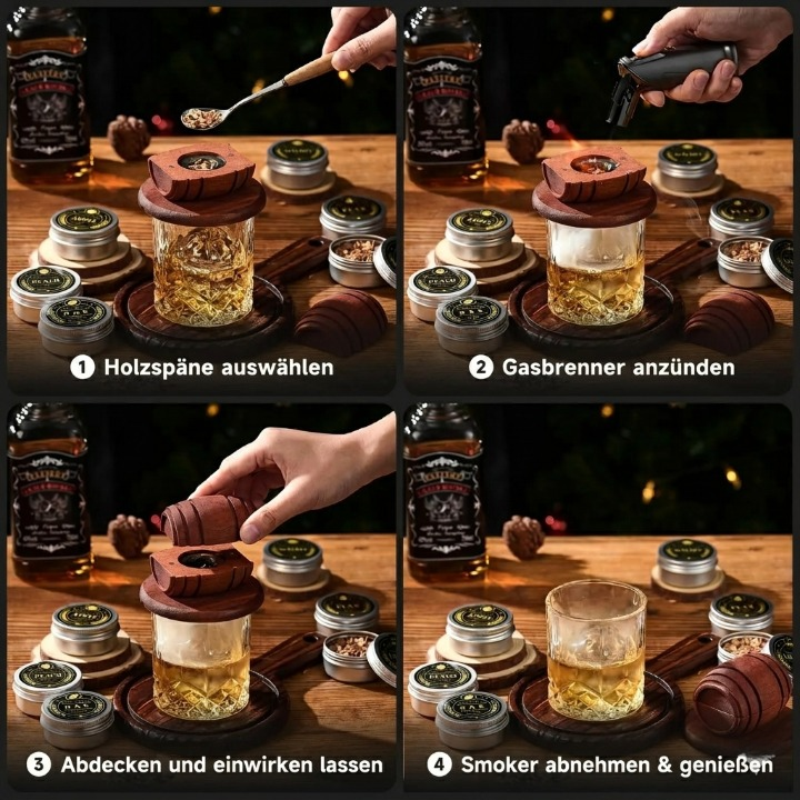 Cocktail Smoker Kit – Whiskey Barrel Design, Solid Wood & Stainless Steel Bowl
