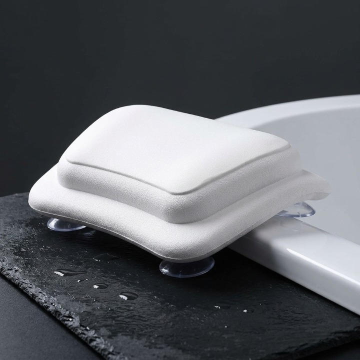 Non-Slip Bath Pillow – Suction Cup Grip, Waterproof PU & 31×18×9cm Ergonomic Fit