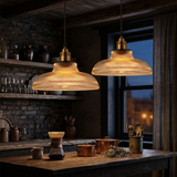 Ribbed Glass Pendant Light – Brass Finish, 30 cm Shade, E27 for Kitchen & Dining