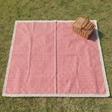 Waterproof Picnic Blanket – Polyester/Cotton, 150×100cm, Gingham with Lace Trim
