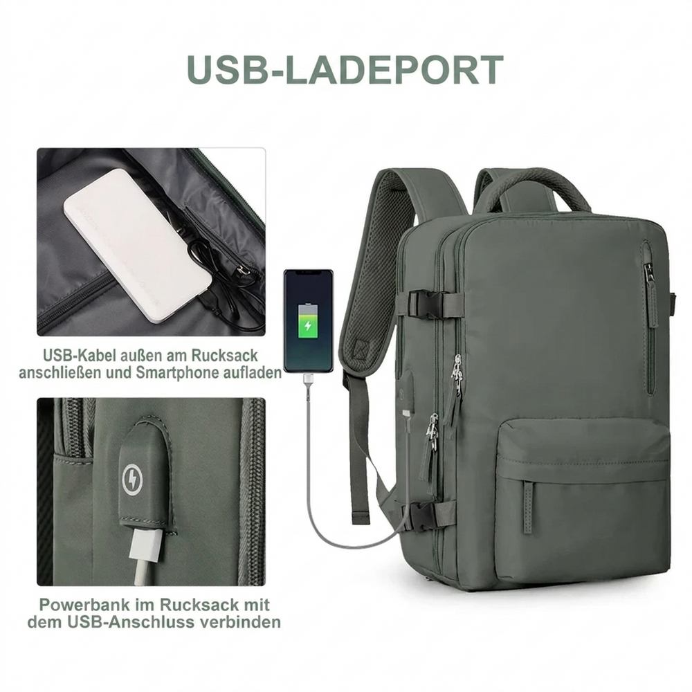 35 L Travel Backpack – USB Charging Port, Shoe Compartment & Carry-On Size