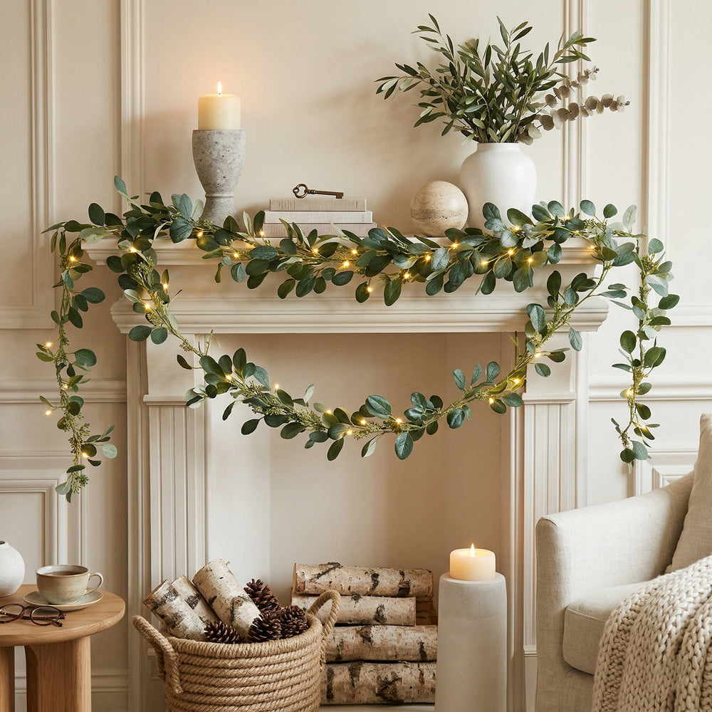 Olive Leaf LED Garland – Cordless Fairy Light Mantel Decoration