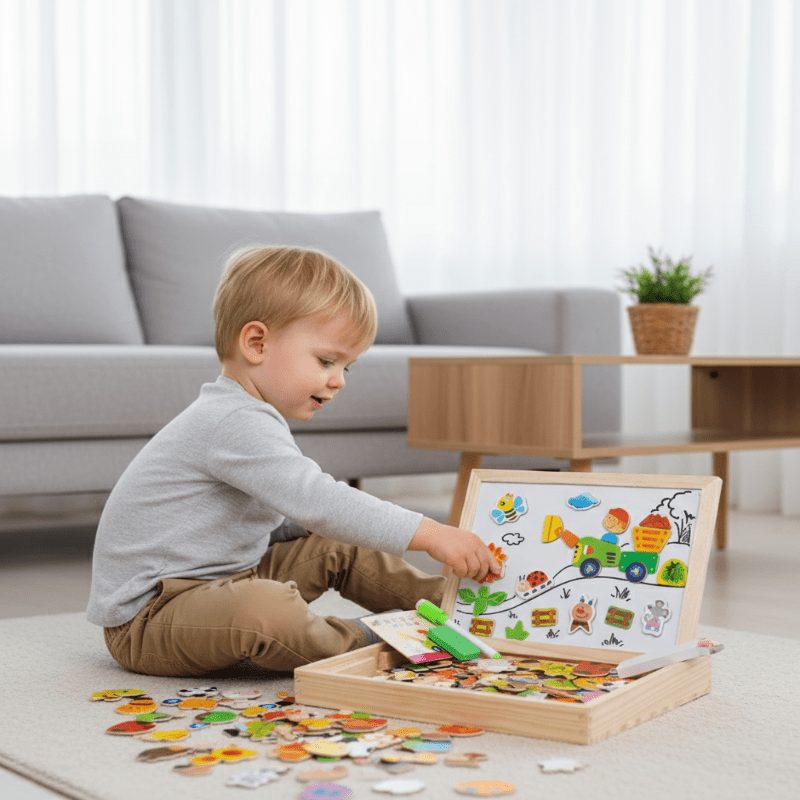 Magnetisches Zeichenbrett 2-in-1 mit Kreidebrett aus Holz