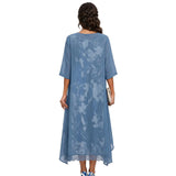 Women's Floral Maxi Dress Set – Layered Cardigan, Round Neck & Long Length