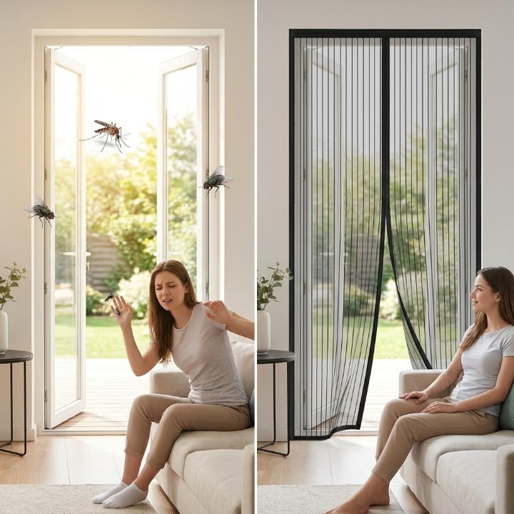 Magnetic Door Screen Curtain 100×210cm – Fly Screen, 26 Neodymium Magnets & No-Drill Install