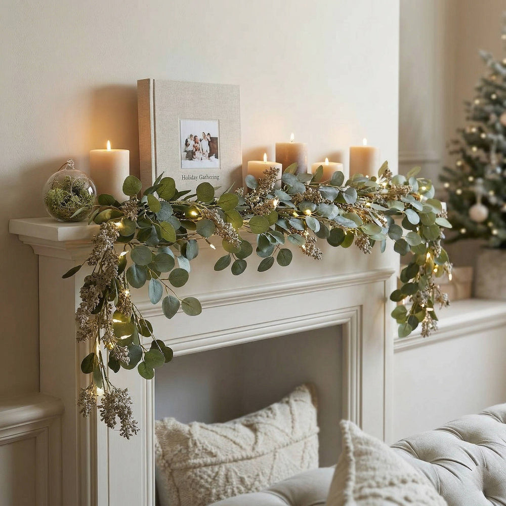 Olive Leaf LED Garland – Cordless Fairy Light Mantel Decoration