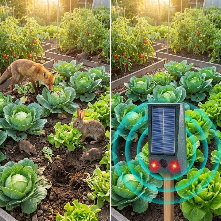 Solar-Tiervertreiber mit Ultraschall & LED-Blitz – Schutz bis 600 m², wetterfest
