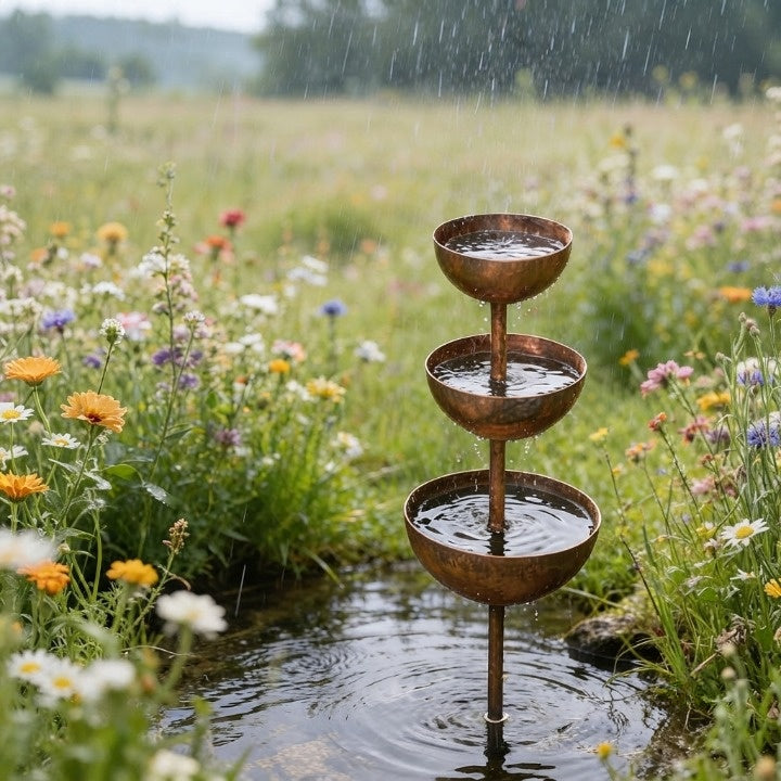 3-stufiger Regenfänger aus Metall – Vogeltränke & Gartendeko