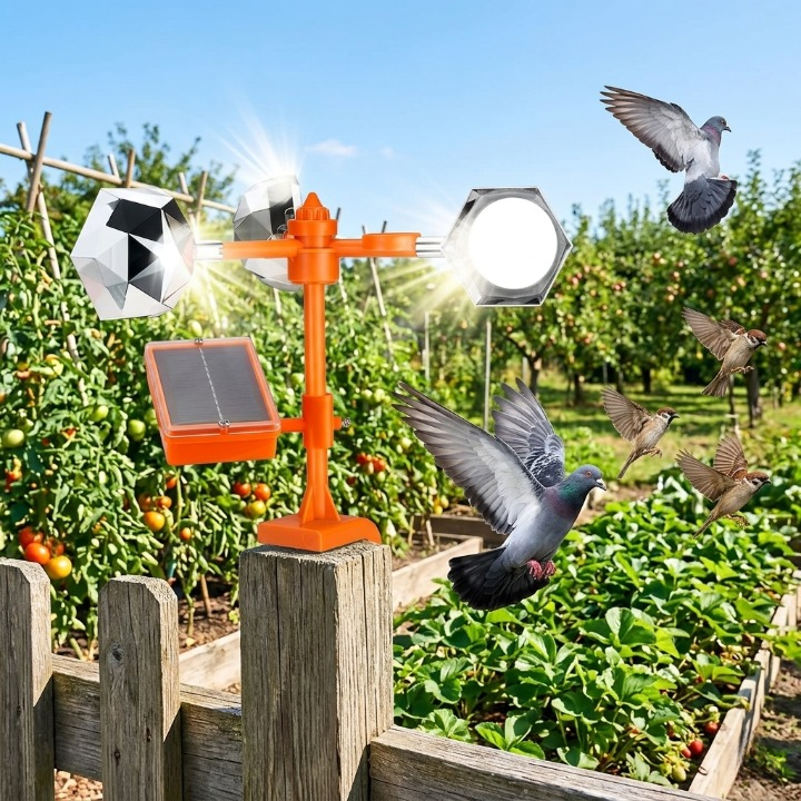 Solar Bird Deterrent – 360° Rotation, Reflective Mirrors & Ultrasonic Sound