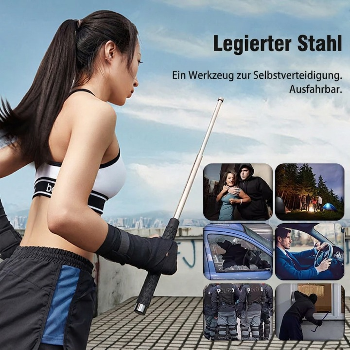 Automatic Telescopic Steel Baton – Push-Button Extend to 53.5cm, Anti-Slip Grip & 23cm Folded