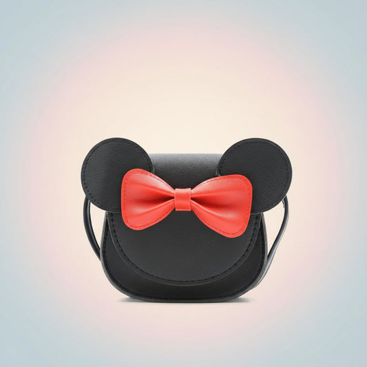 Girls Crossbody Purse – Cute Mouse Design, PU Leather & Bow Accent
