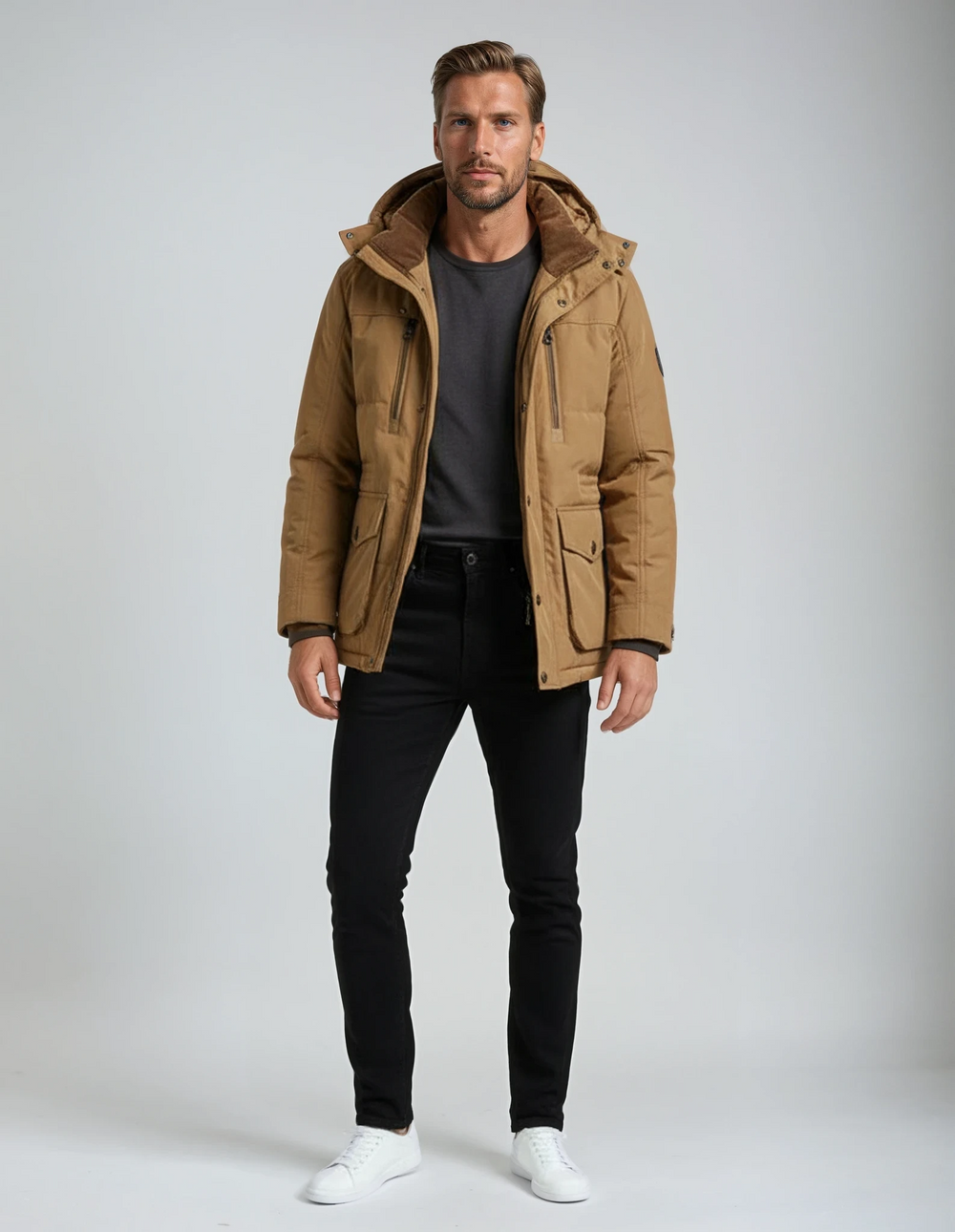 Optimized Product Title: "Francesco Gepolsterte Winterjacke für Herren - Warme, Stylische Winterjacke mit Kapuze und Taschen" 

This title includes relevant keywords and details that can help improve visibility and attract potential buyers.