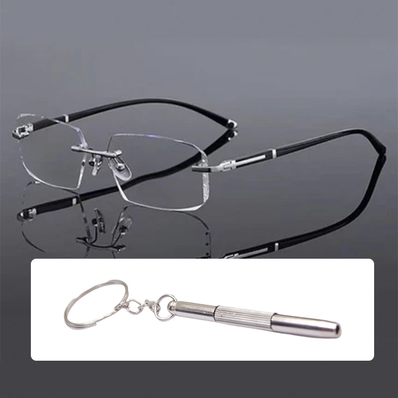 Progressive Reading Glasses – Blue Light Filter, Rimless Titanium & +1.00–+4.00 Diopter