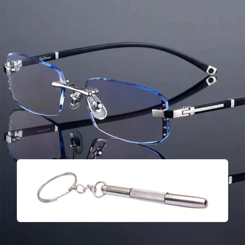 Progressive Reading Glasses – Blue Light Filter, Rimless Titanium & +1.00–+4.00 Diopter