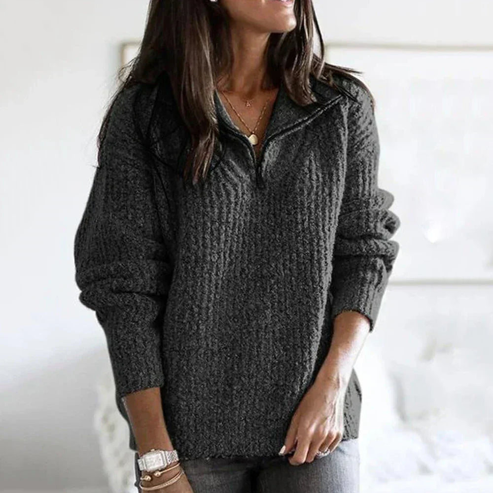 Autumnal structured women's half-zip sweater with long sleeves - Noelle - 5