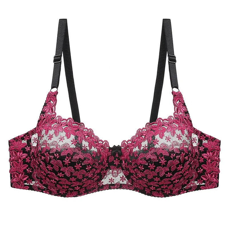 Embroidered Lace Plus-Size Push-Up Bra for Enhanced Support & Style