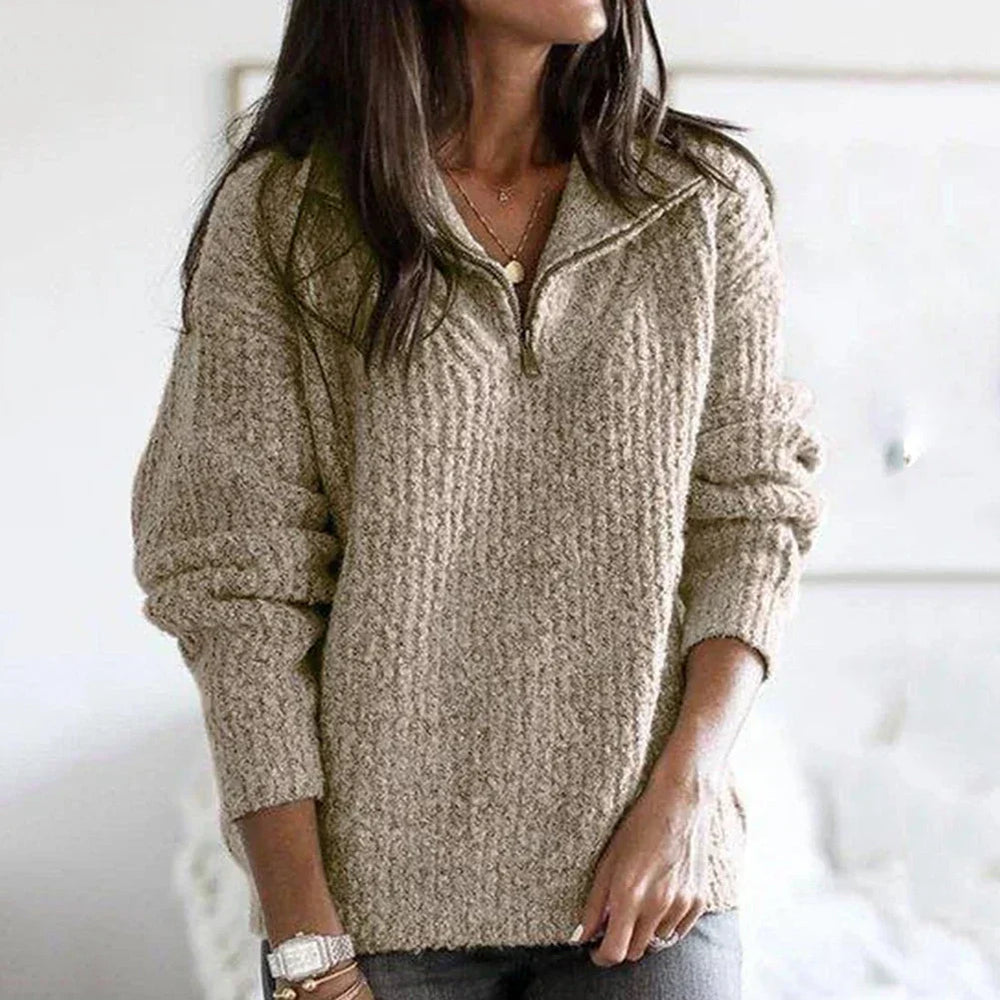 Autumnal structured women's half-zip sweater with long sleeves - Noelle - 4