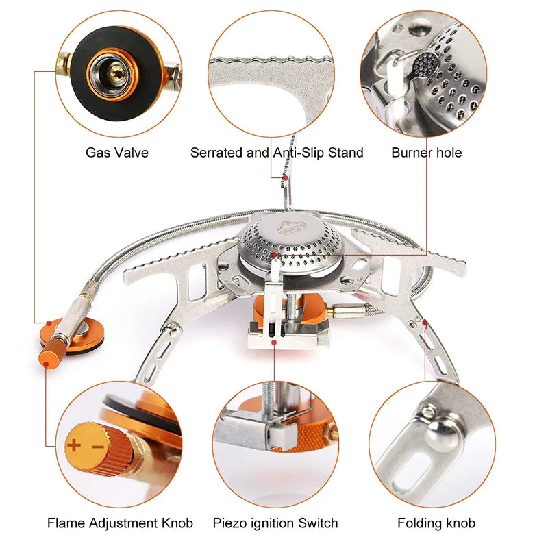 Folding Camping Gas Stove – Stainless Steel, Windproof & Backpacking Burner