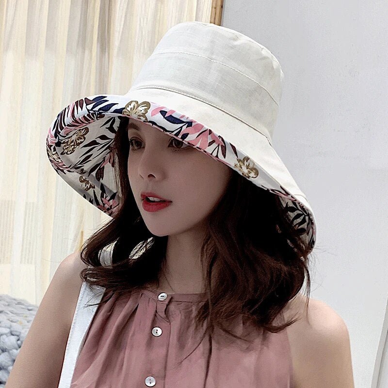 Women's Wide-Brim Sun Hat – Reversible, Cotton Linen & UV Protection