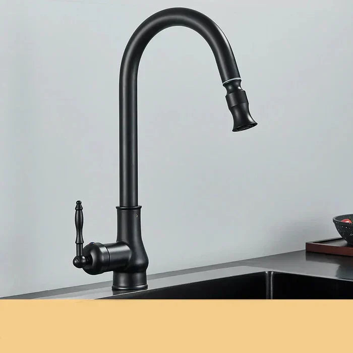 Pull-Down Kitchen Faucet – Matte Black/Antique Brass, Swivel Spout & Single Handle
