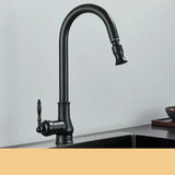 Pull-Down Kitchen Faucet – Matte Black/Antique Brass, Swivel Spout & Single Handle