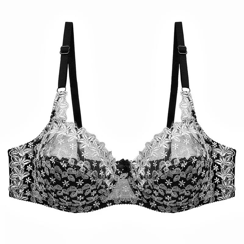 Embroidered Lace Plus-Size Push-Up Bra for Enhanced Support & Style