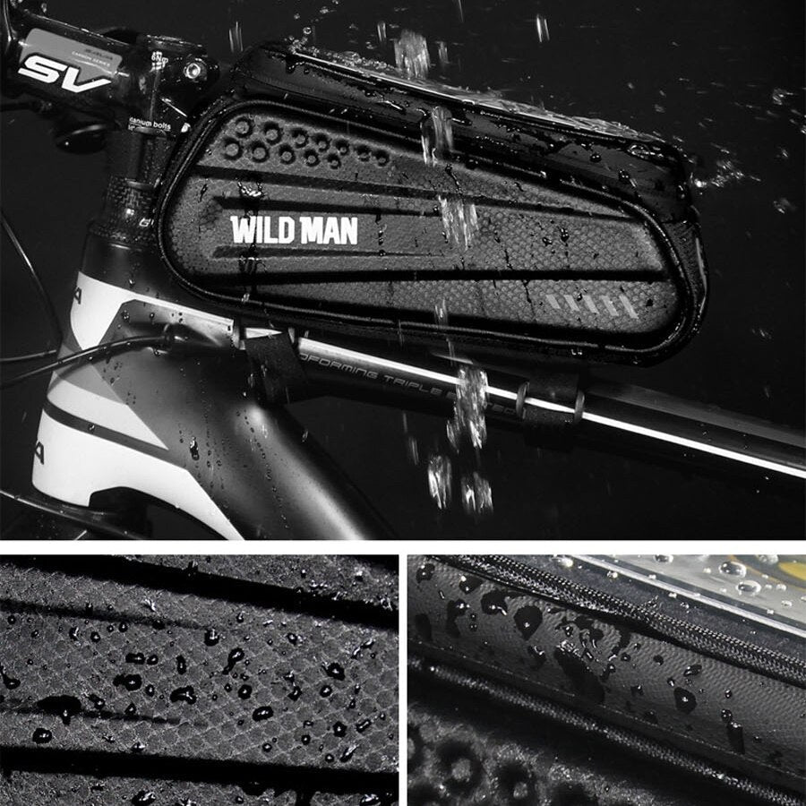 Optimized Product Title: "Wasserdichte Fahrrad-Rahmentasche mit Handy-Fenster – Hardcase für sicheres Smartphone-Management" 

This title includes relevant keywords for better visibility in Google Shopping while clearly describing the product's features.