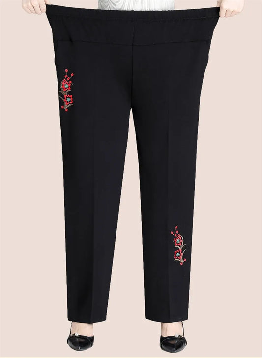Autumn Magic Plus-Size High-Waisted Embroidered Pants for Women - Stylish & Comfortable