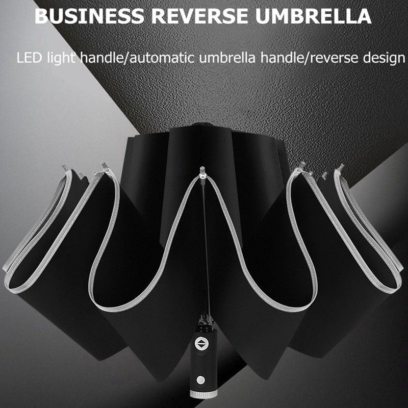 Inverted Reverse Umbrella – 360° Reflective Stripes, UPF 50+ & Automatic Open/Close