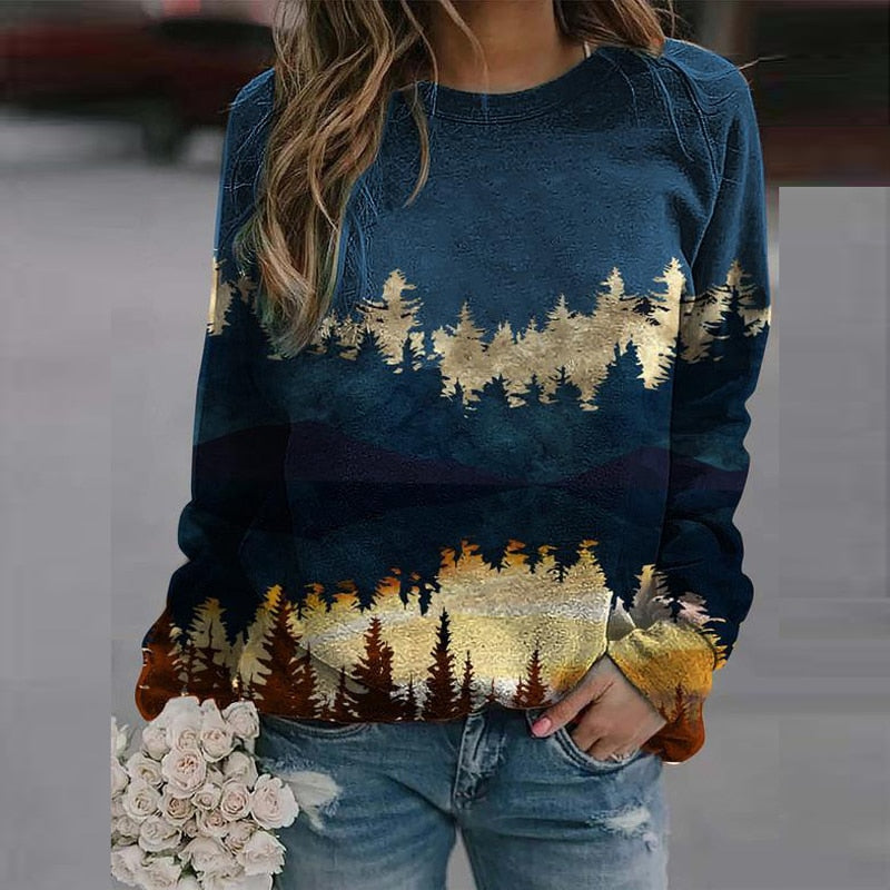 Ladies' sweater with landscape print – Alina - 4