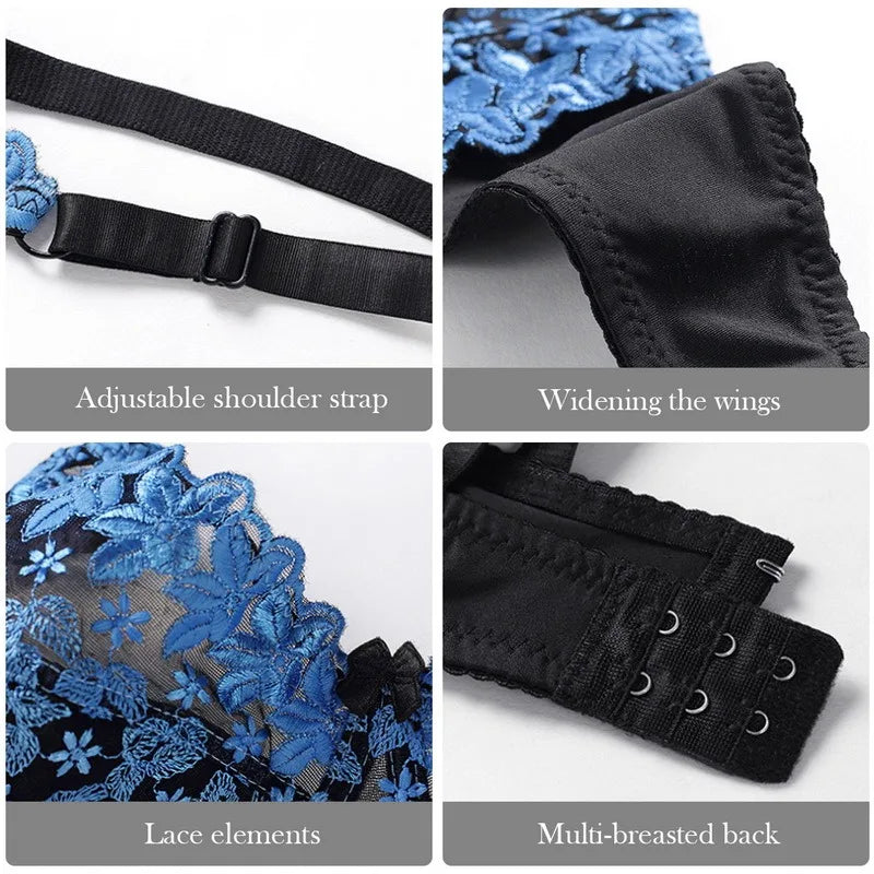 Embroidered Lace Plus-Size Push-Up Bra for Enhanced Support & Style