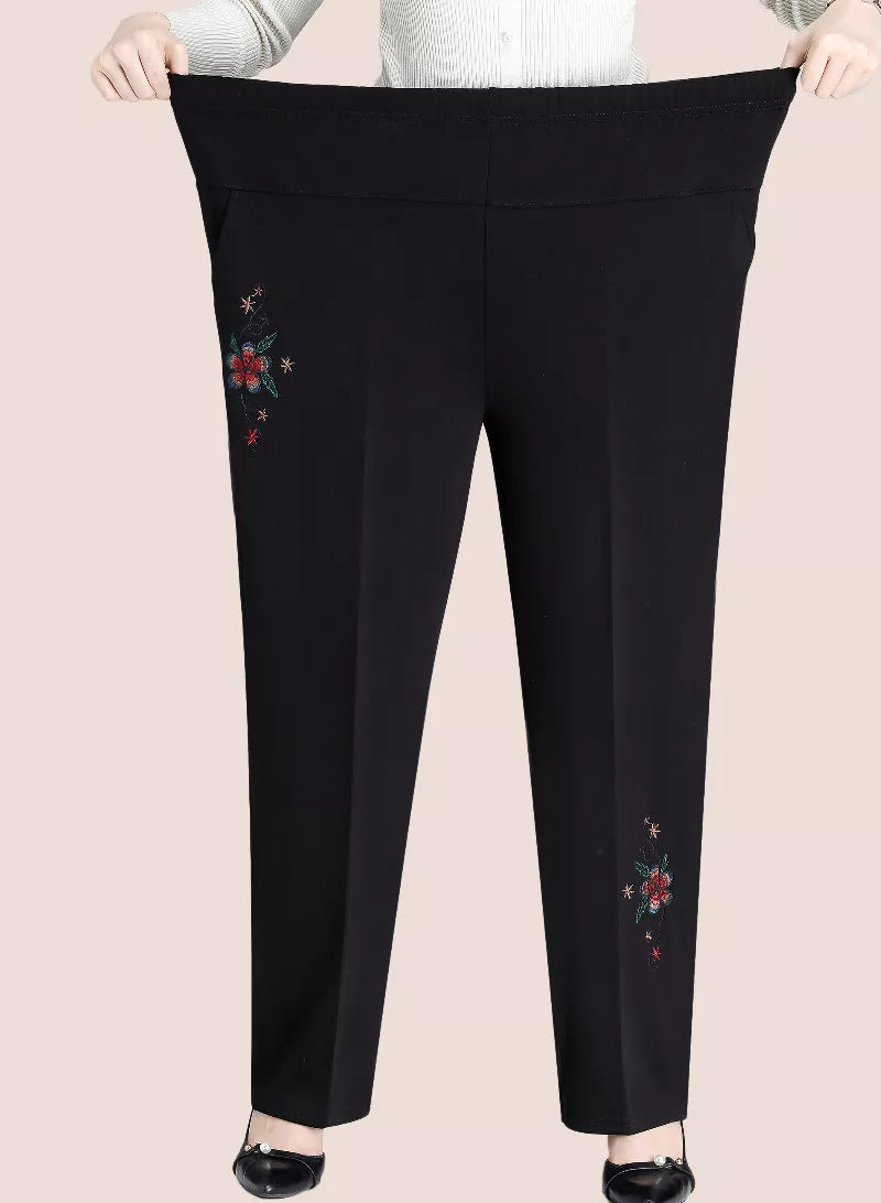 Autumn Magic Plus-Size High-Waisted Embroidered Pants for Women - Stylish & Comfortable