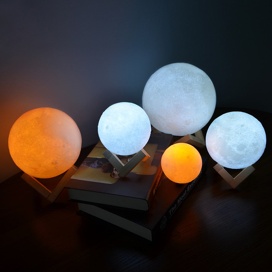 Dimmable Moon Lamp with Wooden Stand – 16 Color Options for Ambient Lighting